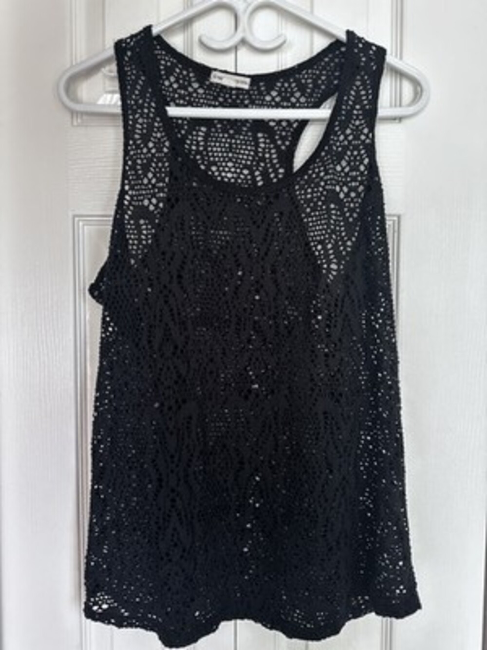Warehouse One Black Lace Crochet Racerback Tank Top #11